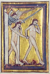 Adán y Eva expulsados del Paraíso, de un libro de Imágenes Bíblicas, c.1250